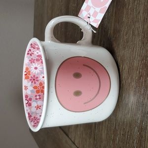 Smiley Face and Floral Coffee Mug